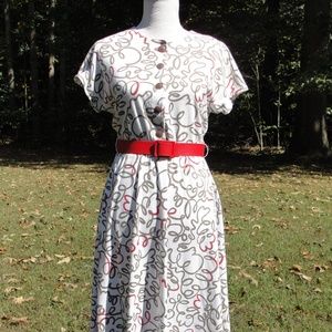 Vintage Jersey Knit Dress with Adjustable Red Belt
